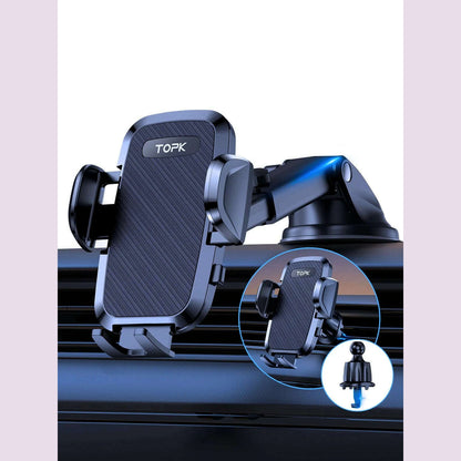 TOPK D36 Car Phone Holder Adjustable Car Phone Mount Cradle Super Stable for Dashboard/Windscreen/Air Vent for Mobile Phones