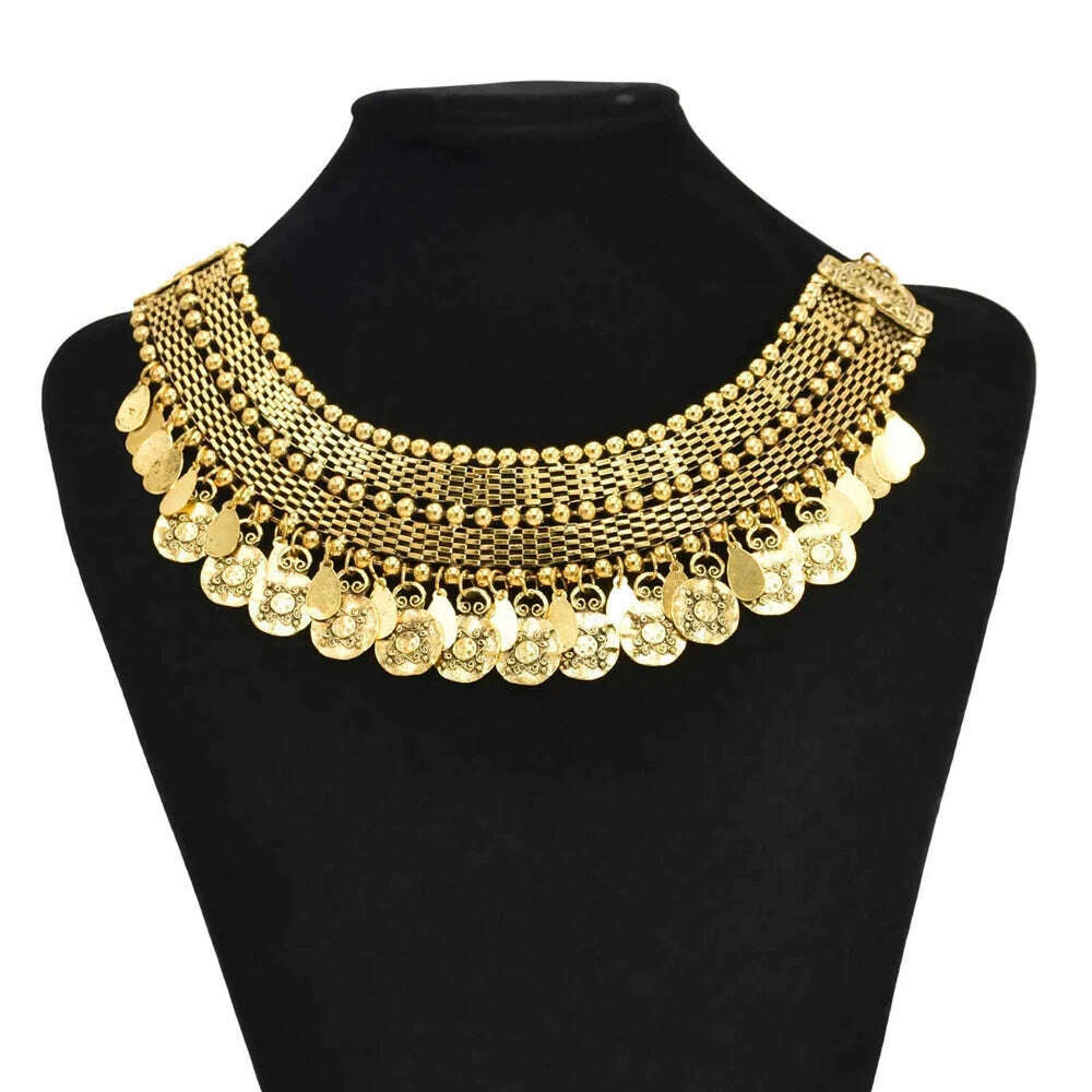 Turkish Ethnic Tribal Tibeten Coin Chunky Necklace India Oxidized Collar Choker Bib Neck Chain Afghan Gypsy Statement Jewelry