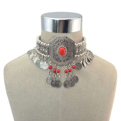 Turkish Ethnic Tribal Tibeten Coin Chunky Necklace India Oxidized Collar Choker Bib Neck Chain Afghan Gypsy Statement Jewelry