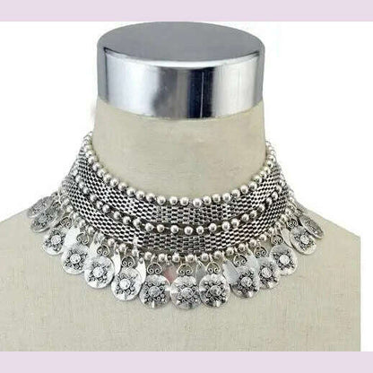 Turkish Ethnic Tribal Tibeten Coin Chunky Necklace India Oxidized Collar Choker Bib Neck Chain Afghan Gypsy Statement Jewelry