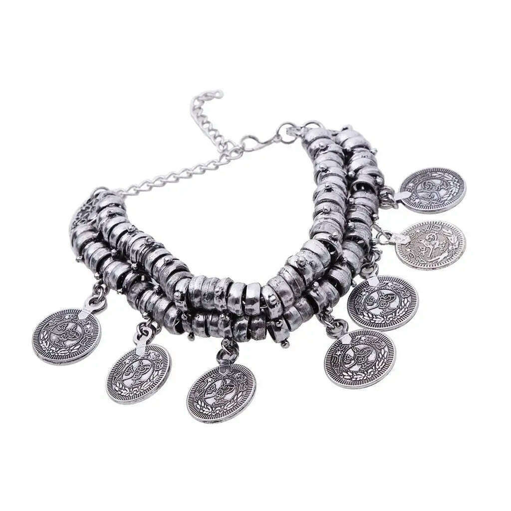 Turkish Jewelry Bohemian Ethnic Vintage Silver Coin Bracelet Anklet
