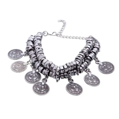 Turkish Jewelry Bohemian Ethnic Vintage Silver Coin Bracelet Anklet