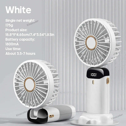 USB Handheld Mini Fan Foldable Portable Neck Hanging Fans 5 Speed USB Rechargeable Fan with Phone Stand and Display Screen