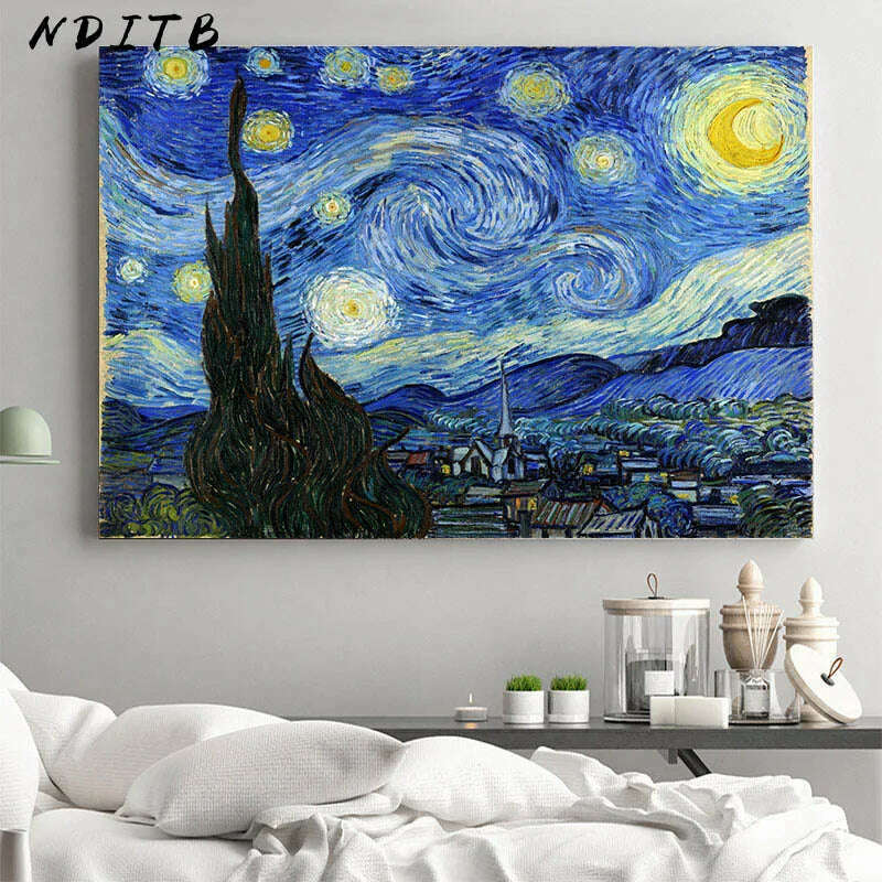 Van Gogh Starry Night Abstract Landscape Canvas Poster Famous Classic Wall Art Print Decorative Picture Modern Living Room Decor