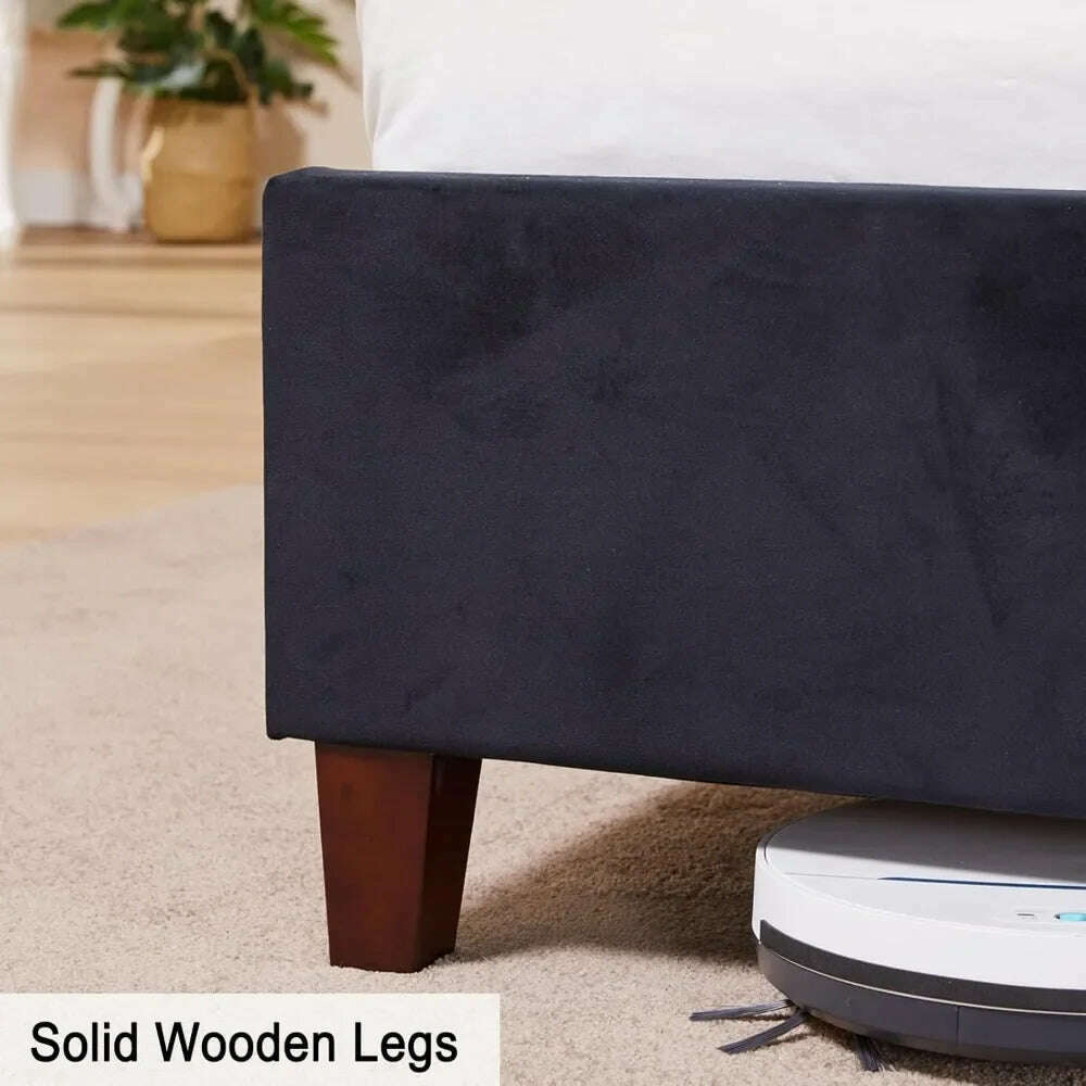 Velvet Upholstered Bed Frame Queen Size 61.4" Tall Headboard Queen Bed Frame Deep Button Tufted No Box Spring Needed,Bed Frames