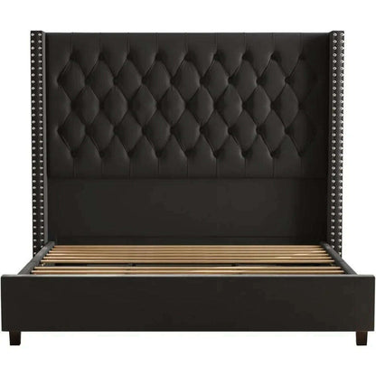 Velvet Upholstered Bed Frame Queen Size 61.4" Tall Headboard Queen Bed Frame Deep Button Tufted No Box Spring Needed,Bed Frames
