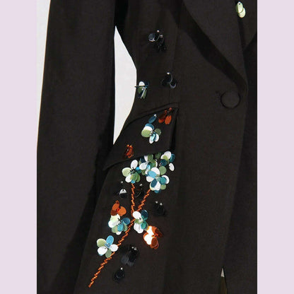 VGH Solid Spliced Sequins Slimming Blazers For Women Notched Collar Long Sleeve Tunic Casual Chic Blazer Female New Autumn 2024