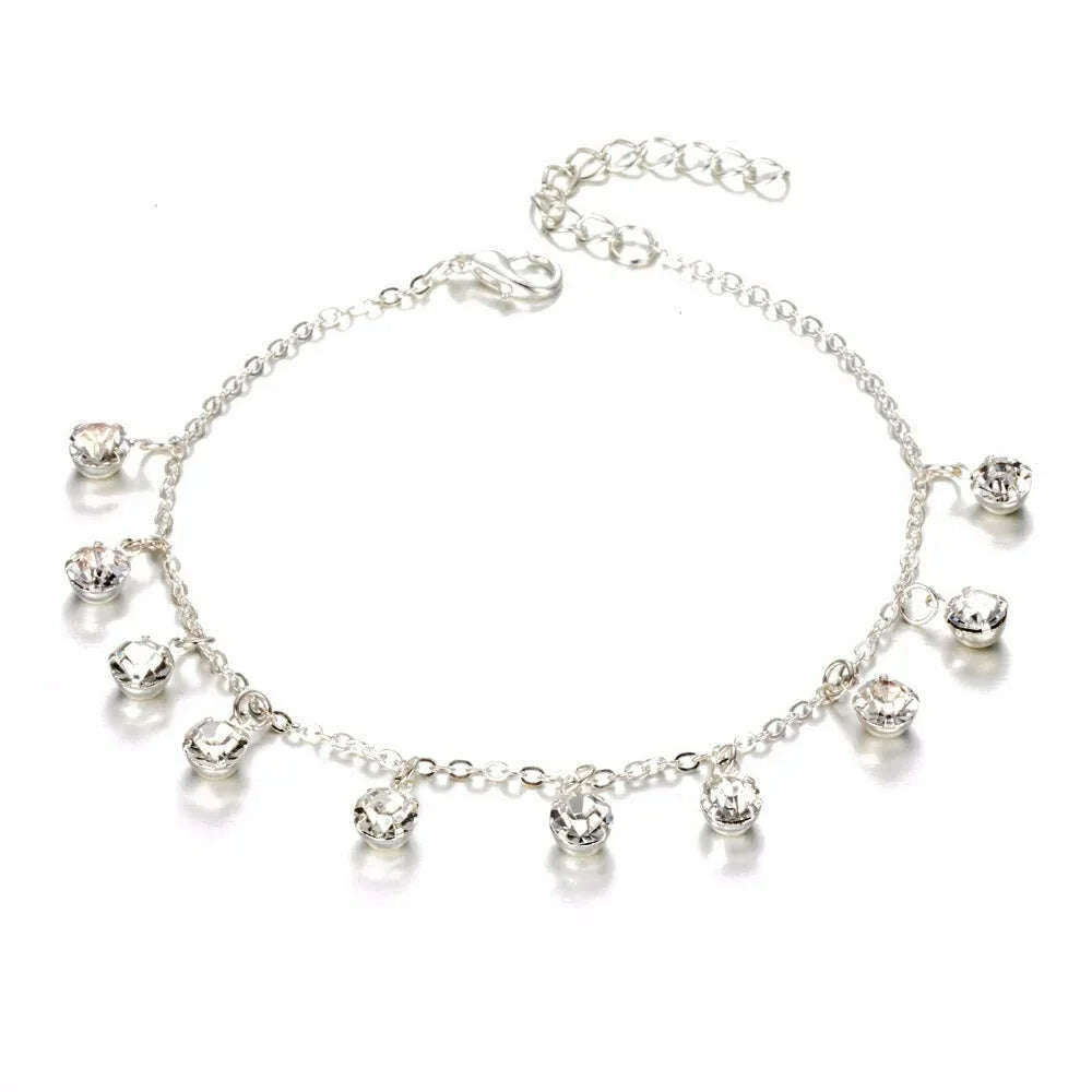 Vintage Fashion Pendant Crystal Anklet For Women Link Chin Bohemian Gold ColorSilver Color Shoe Boot Chain Bracelet Foot Jewelry
