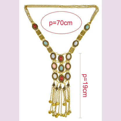 Vintage Long Chains Rhinestone Statement Necklaces For Women Tassel Pendant Drop Dangle Choker Necklace Bohemian Ethnic Jewelry
