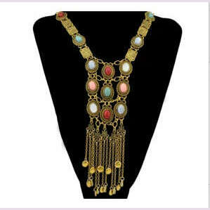 Vintage Long Chains Rhinestone Statement Necklaces For Women Tassel Pendant Drop Dangle Choker Necklace Bohemian Ethnic Jewelry