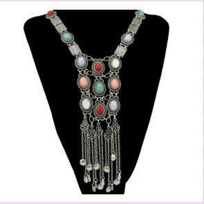 Vintage Long Chains Rhinestone Statement Necklaces For Women Tassel Pendant Drop Dangle Choker Necklace Bohemian Ethnic Jewelry