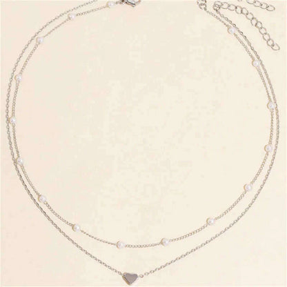 Vintage Pearl Choker Necklaces for Women Fashion Double layer Chain Small Love Heart Pendant Necklace Jewelry Gift Wholesale
