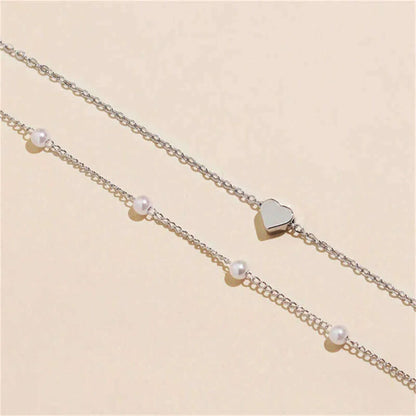 Vintage Pearl Choker Necklaces for Women Fashion Double layer Chain Small Love Heart Pendant Necklace Jewelry Gift Wholesale