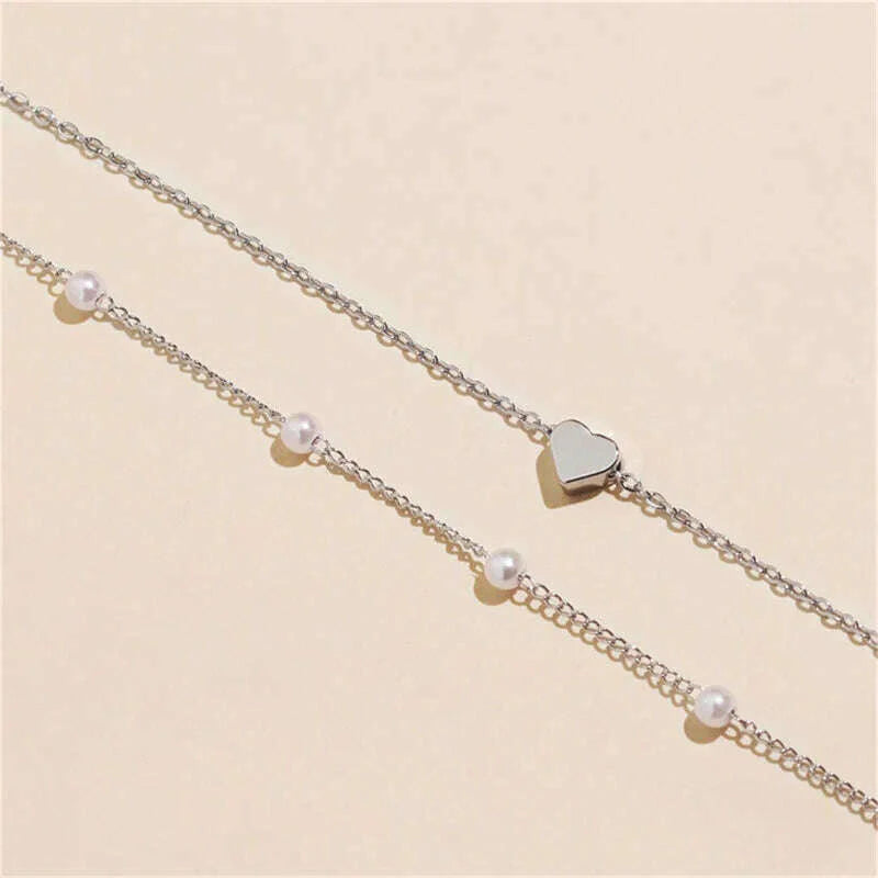 Vintage Pearl Choker Necklaces for Women Fashion Double layer Chain Small Love Heart Pendant Necklace Jewelry Gift Wholesale