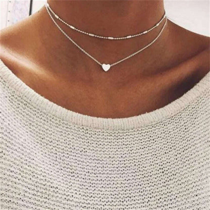 Vintage Pearl Choker Necklaces for Women Fashion Double layer Chain Small Love Heart Pendant Necklace Jewelry Gift Wholesale