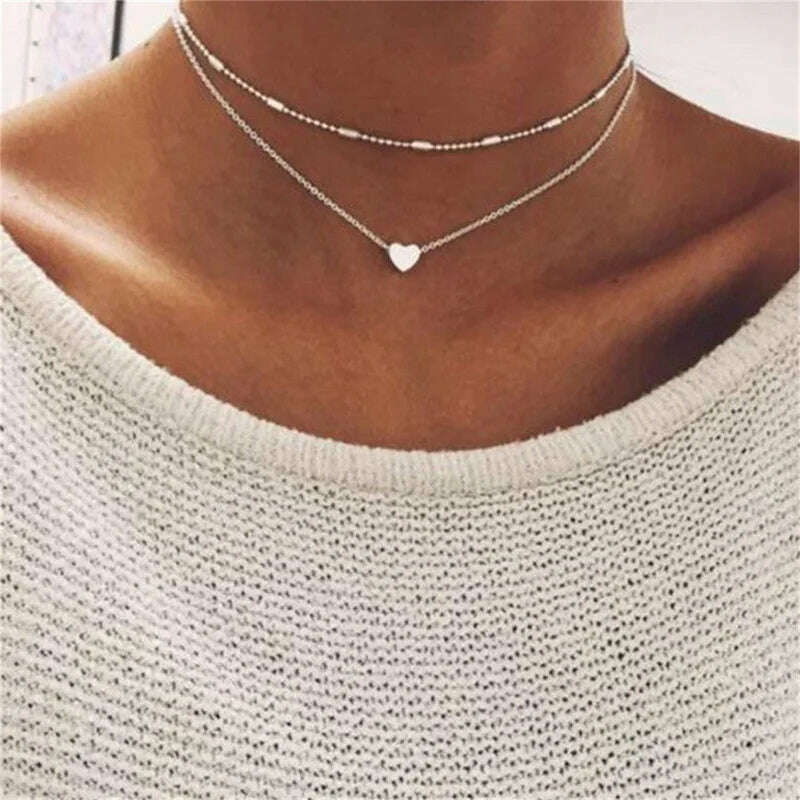 Vintage Pearl Choker Necklaces for Women Fashion Double layer Chain Small Love Heart Pendant Necklace Jewelry Gift Wholesale