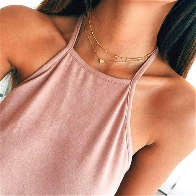Vintage Pearl Choker Necklaces for Women Fashion Double layer Chain Small Love Heart Pendant Necklace Jewelry Gift Wholesale