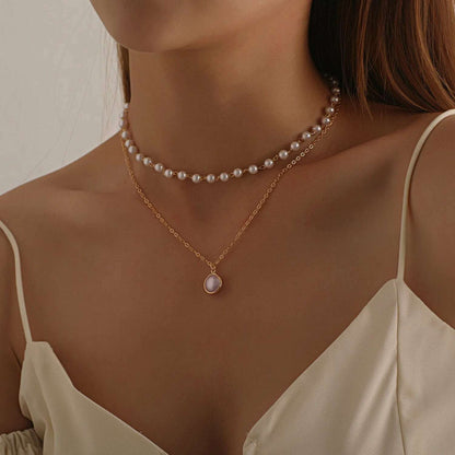 Vintage Pearl Choker Necklaces for Women Fashion Double layer Chain Small Love Heart Pendant Necklace Jewelry Gift Wholesale