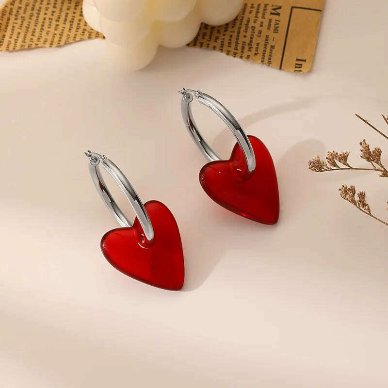 Vintage Red Heart Drop Earrings For Women Personality Big Hoop Earrings Women's Accessories Jewelry