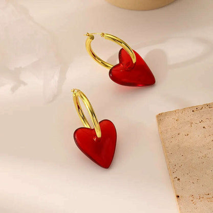 Vintage Red Heart Drop Earrings For Women Personality Big Hoop Earrings Women's Accessories Jewelry