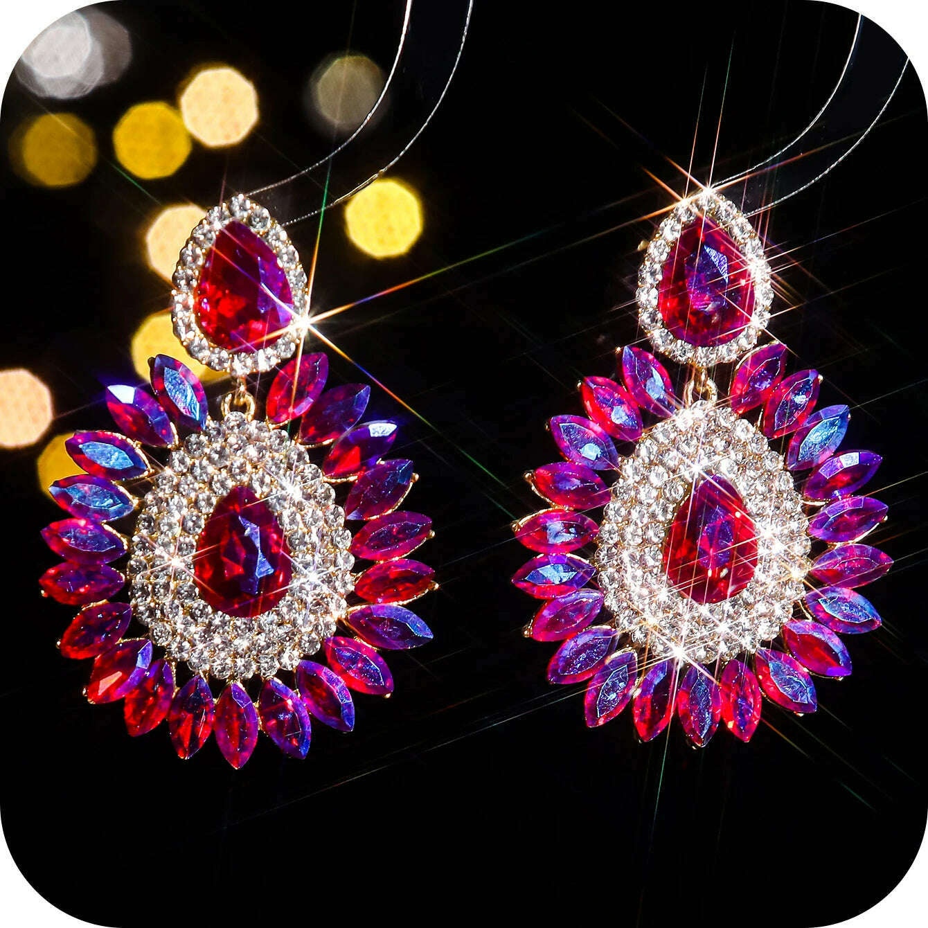 Vintage Rhinestone sunflower Statement Earrings Retro Big Cluster Crystal Drop Dangle Earrings for Women Girls