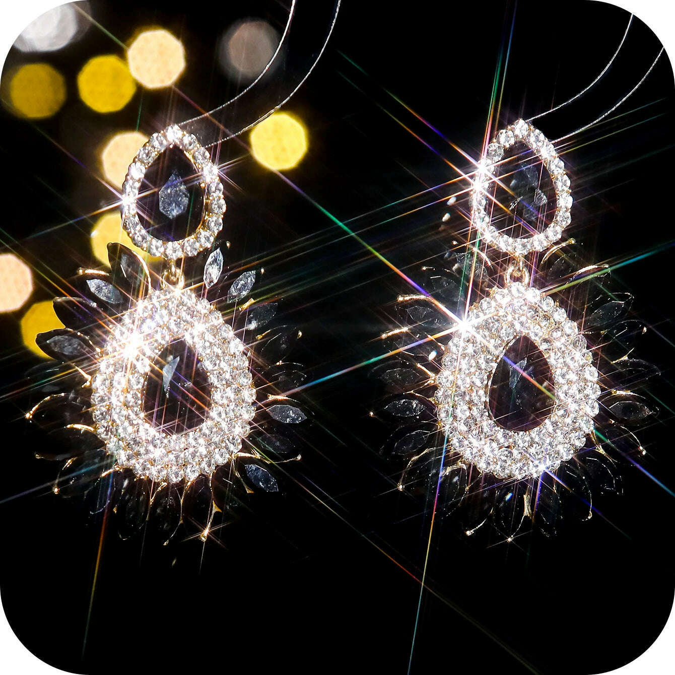 Vintage Rhinestone sunflower Statement Earrings Retro Big Cluster Crystal Drop Dangle Earrings for Women Girls