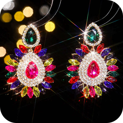 Vintage Rhinestone sunflower Statement Earrings Retro Big Cluster Crystal Drop Dangle Earrings for Women Girls