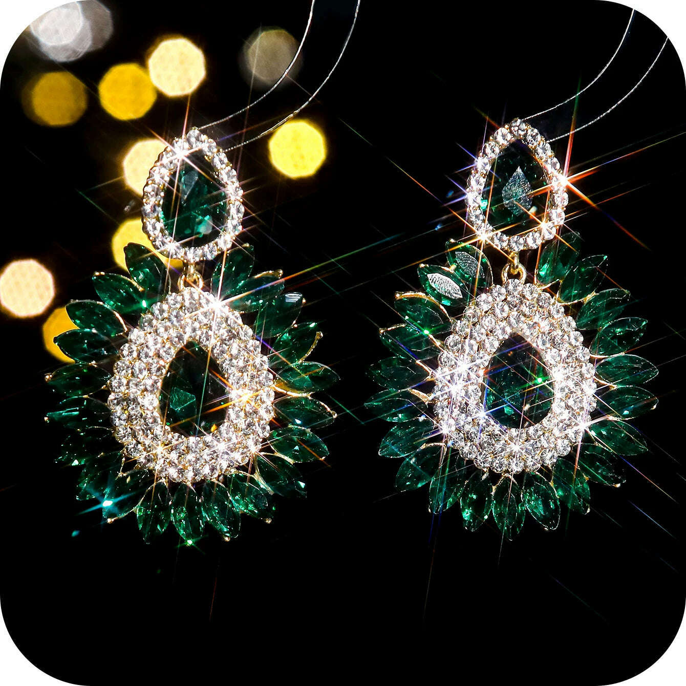 Vintage Rhinestone sunflower Statement Earrings Retro Big Cluster Crystal Drop Dangle Earrings for Women Girls