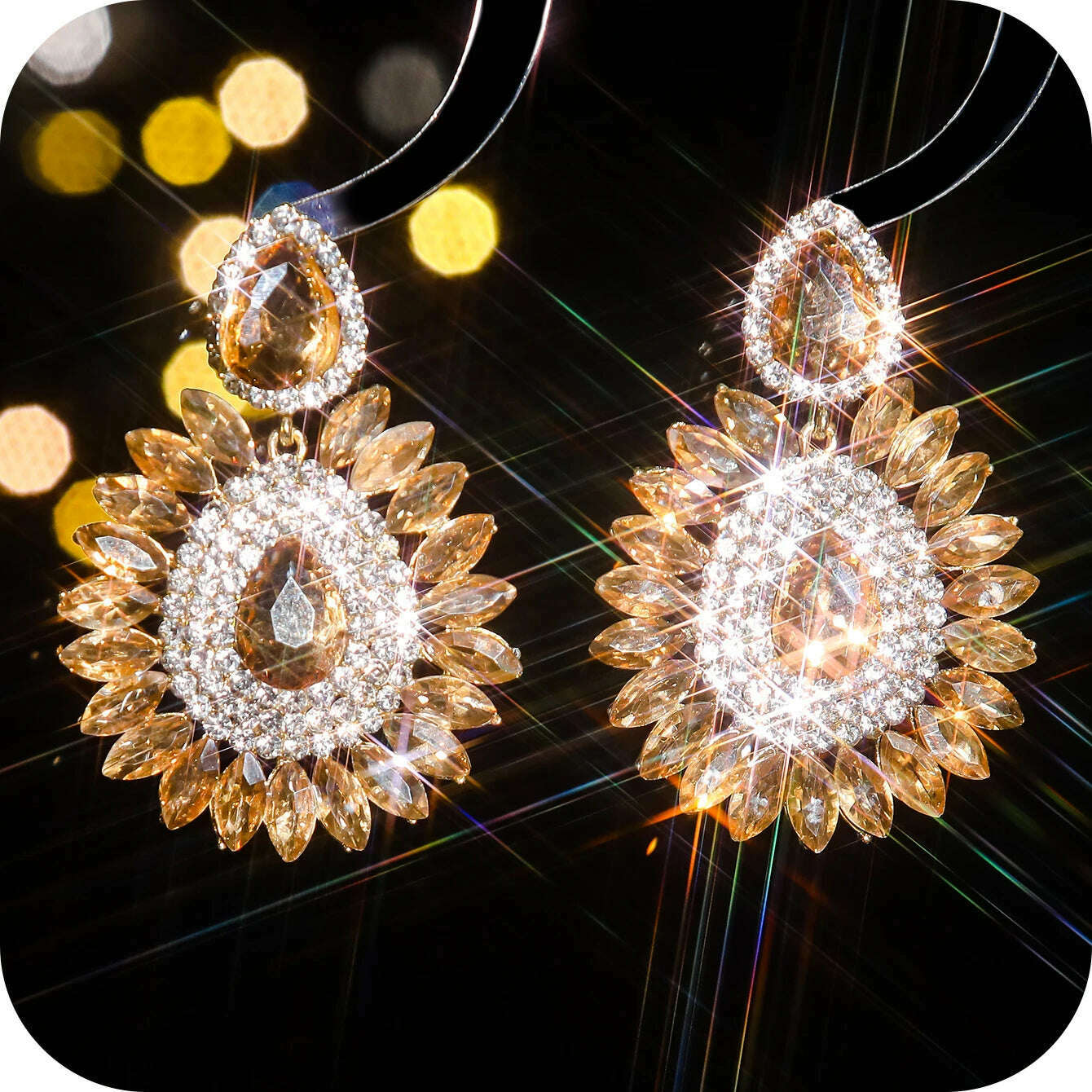 Vintage Rhinestone sunflower Statement Earrings Retro Big Cluster Crystal Drop Dangle Earrings for Women Girls