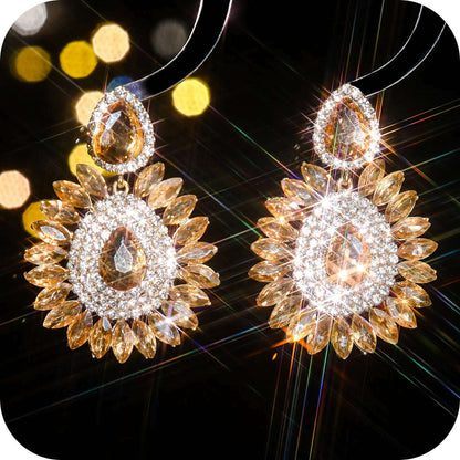 Vintage Rhinestone sunflower Statement Earrings Retro Big Cluster Crystal Drop Dangle Earrings for Women Girls