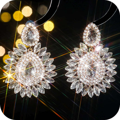 Vintage Rhinestone sunflower Statement Earrings Retro Big Cluster Crystal Drop Dangle Earrings for Women Girls