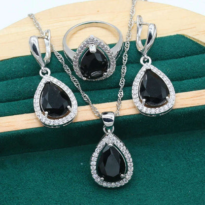 Water Drop  Rainbow Topaz 925 Silver Wedding Jewelry set for Women Party Bracelet Earrings Necklace pendant Ring