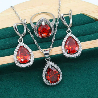 Water Drop  Rainbow Topaz 925 Silver Wedding Jewelry set for Women Party Bracelet Earrings Necklace pendant Ring