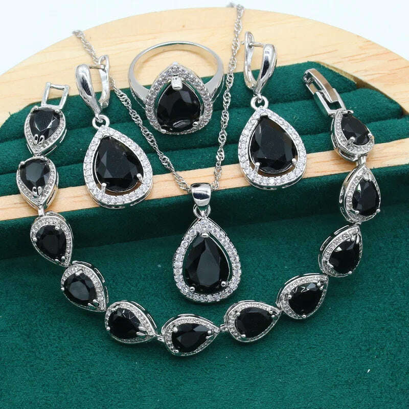 Water Drop  Rainbow Topaz 925 Silver Wedding Jewelry set for Women Party Bracelet Earrings Necklace pendant Ring