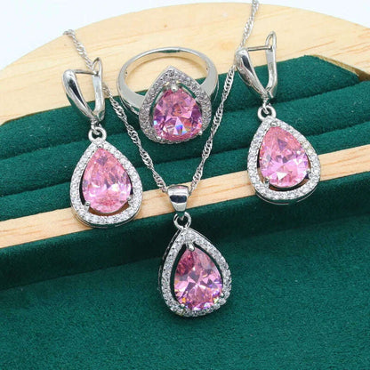 Water Drop  Rainbow Topaz 925 Silver Wedding Jewelry set for Women Party Bracelet Earrings Necklace pendant Ring