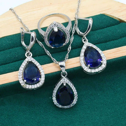 Water Drop  Rainbow Topaz 925 Silver Wedding Jewelry set for Women Party Bracelet Earrings Necklace pendant Ring