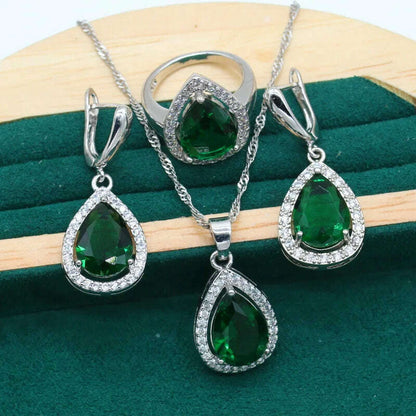 Water Drop  Rainbow Topaz 925 Silver Wedding Jewelry set for Women Party Bracelet Earrings Necklace pendant Ring