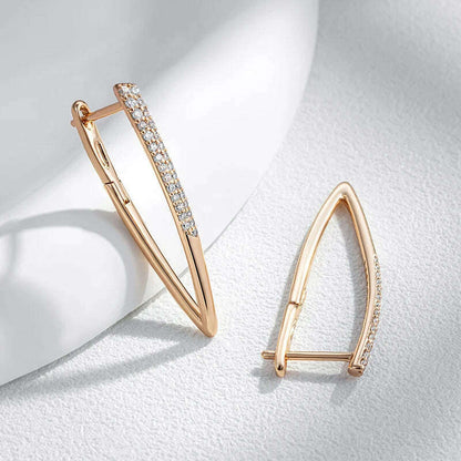 Wbmqda Luxury Fashion V Shape Drop Earrings For Women 585 Rose Gold Color With White Natural Zircon Wedding Party Best Jewelry
