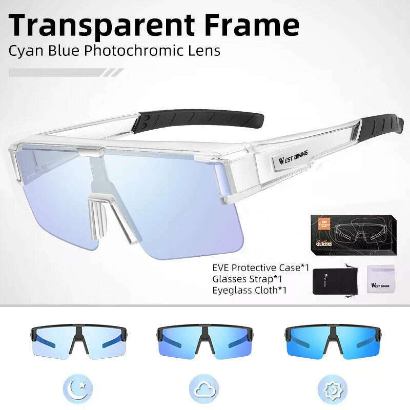 WEST BIKING Photochromic Cycling Glasses Fit Over Myopic Sunglasses UV 400 Polarized Glasses Driving Fishing Eyewear Goggles
