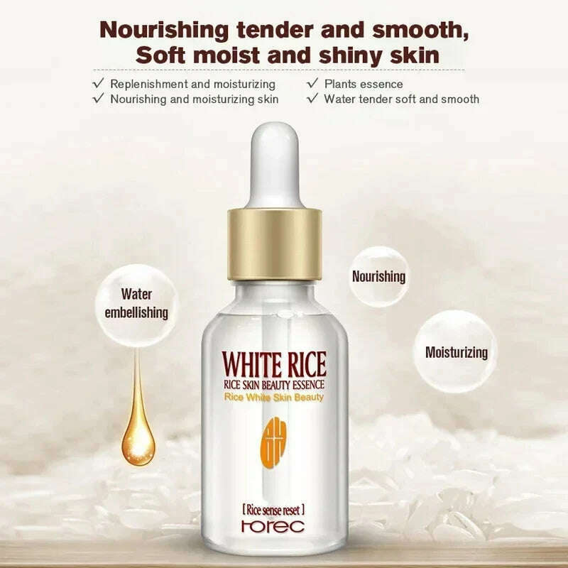 White Rice Face Serum Whitening Serum Shrink Pores Brightening Cream Anti Aging Lines and Wrinkles for Glowing Skin Firm Essence