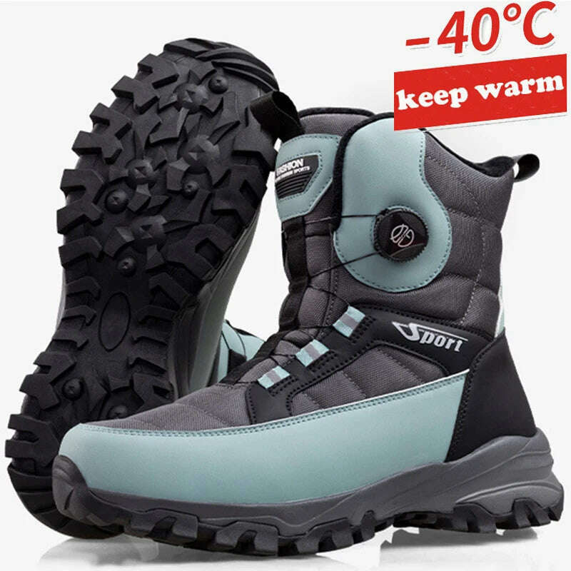 Winter Boots Men Outdoor Hiking Boots Rotating Button Snow Boots Warm Fur Plush Winter Men Shoes Waterproof Ankle Shoes Male