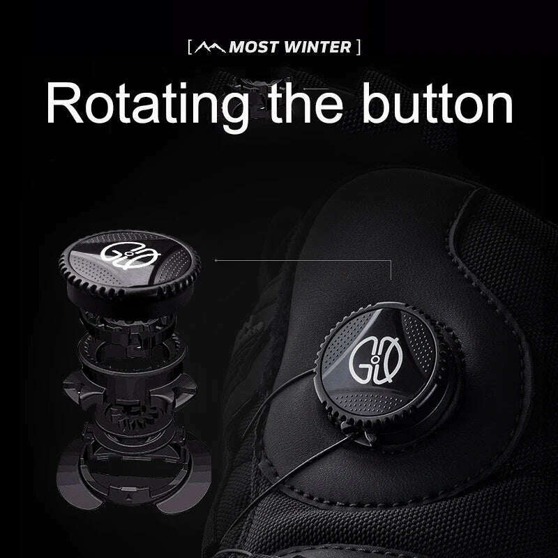 Winter Boots Men Outdoor Hiking Boots Rotating Button Snow Boots Warm Fur Plush Winter Men Shoes Waterproof Ankle Shoes Male