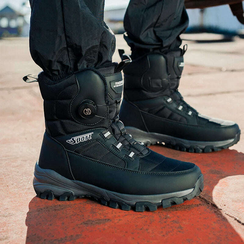 Winter Boots Men Outdoor Hiking Boots Rotating Button Snow Boots Warm Fur Plush Winter Men Shoes Waterproof Ankle Shoes Male
