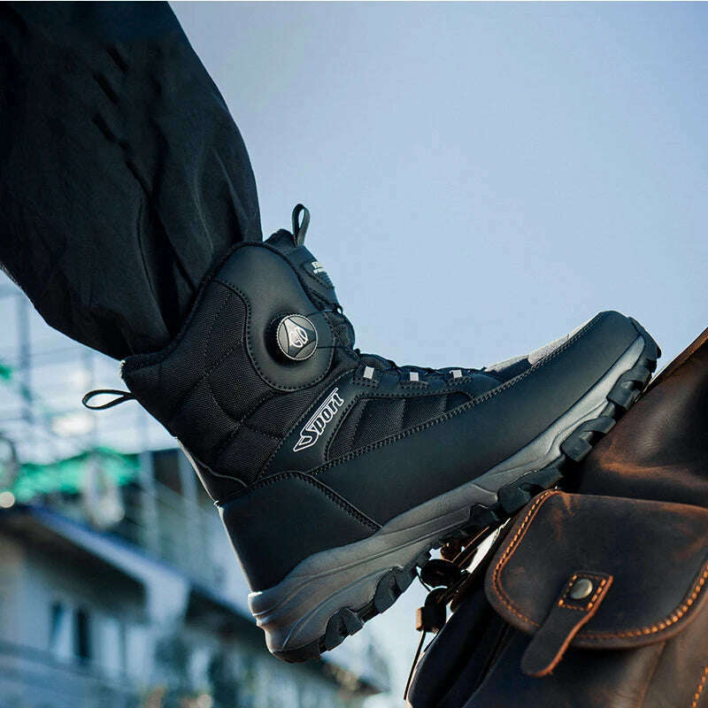 Winter Boots Men Outdoor Hiking Boots Rotating Button Snow Boots Warm Fur Plush Winter Men Shoes Waterproof Ankle Shoes Male