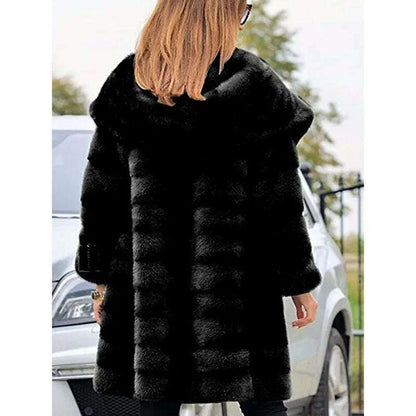 Winter Women High Quality Faux Rabbit Fur Coat Luxury Long Fur Coat Loose Lapel OverCoat Thick Warm Female Plush Coats Black 6XL