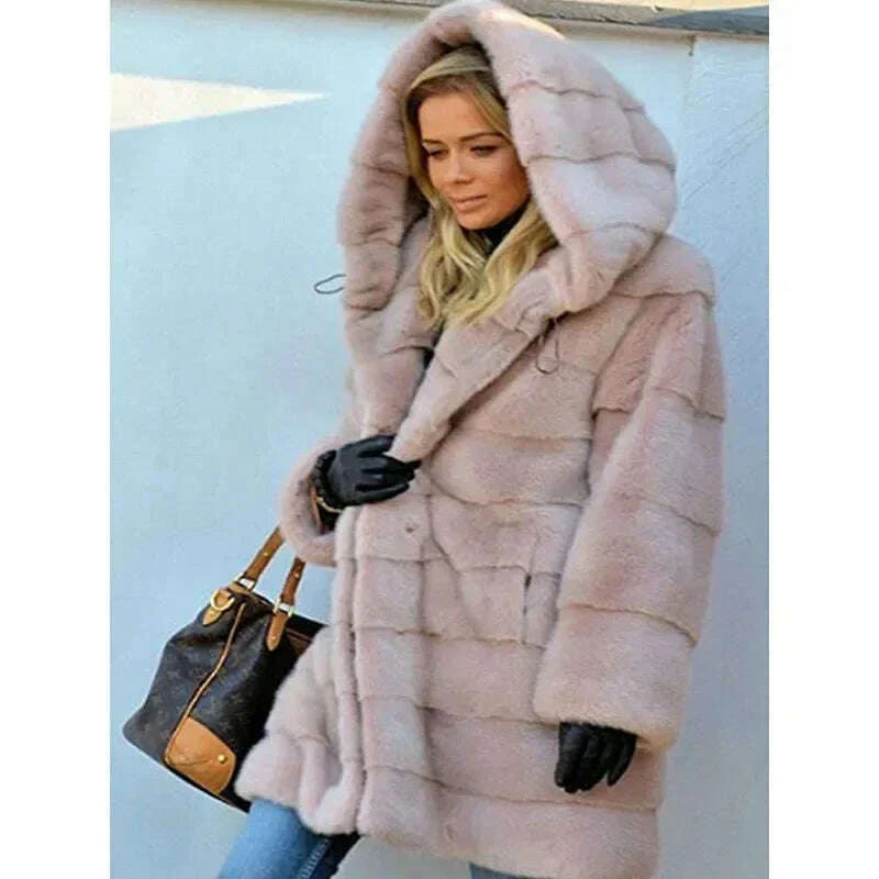 Winter Women High Quality Faux Rabbit Fur Coat Luxury Long Fur Coat Loose Lapel OverCoat Thick Warm Female Plush Coats Black 6XL