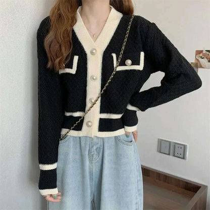 woman sweater cardigan autumn/winter knitting V-neck long lantern sleeve color splicing woman's clothing dropshipping AYX588