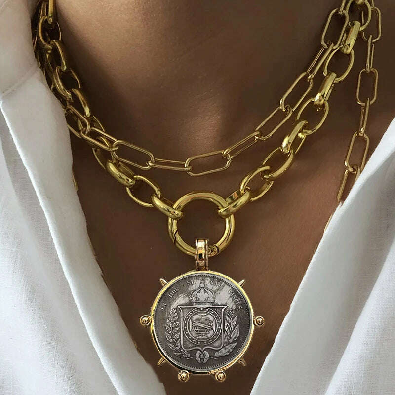 Woman'S Ancient Coin charm Pendant Necklace Athena Original Design Gift For Woman Vintage Accessories Fine Jewelry