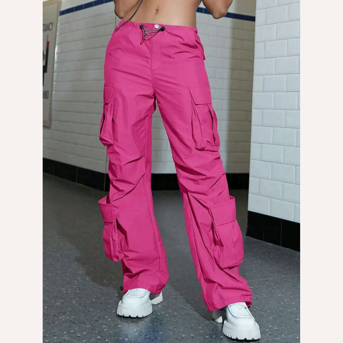 Women Cargo Pants 2023 Fashion Vintage Street Vibe Flap Pocket Drawstring Ruched Parachute Trousers High Waist Streetwear