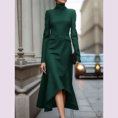 Women Fashion Formal Commute Dress High Neck 2025 New Long Sleeve Vestidos Spring Fall Elegant Church Dresses Evening Party Robe